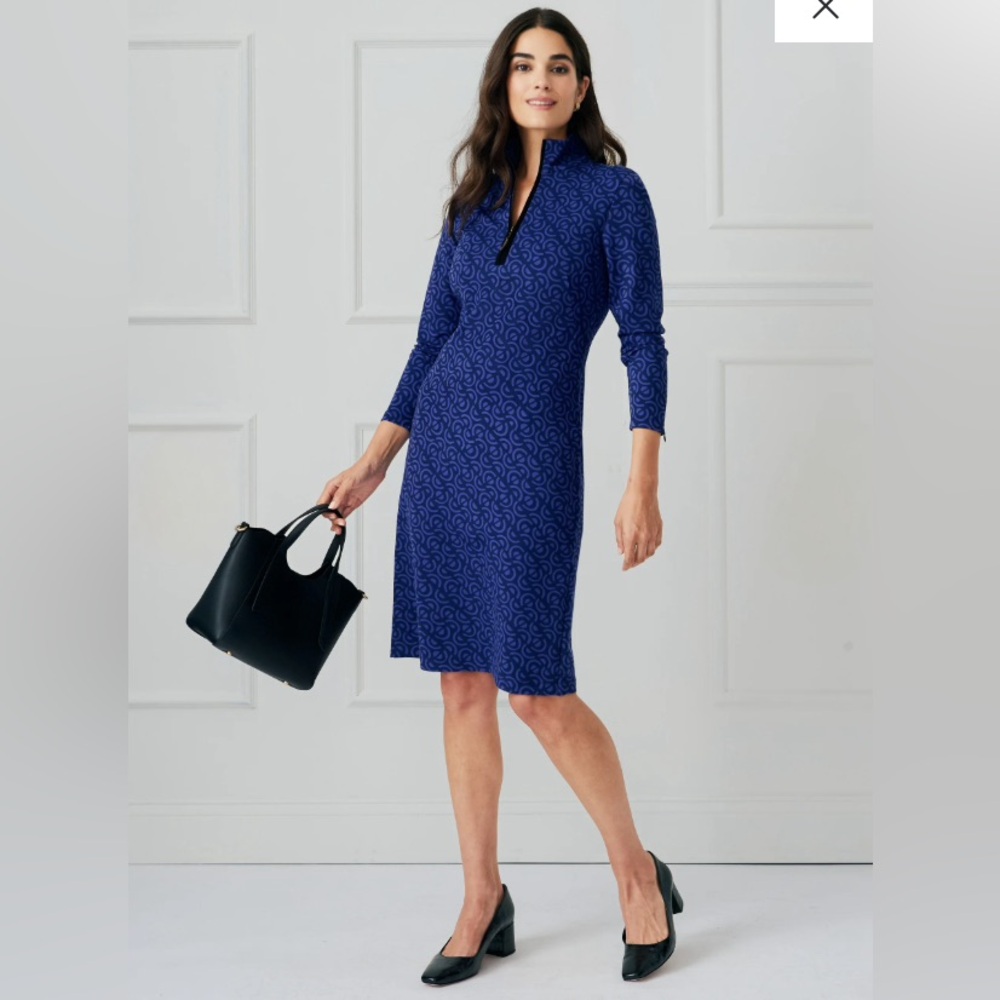 J. McLaughlin Navy Bedford Long Sleeve Catalina Print Dress (Medium)